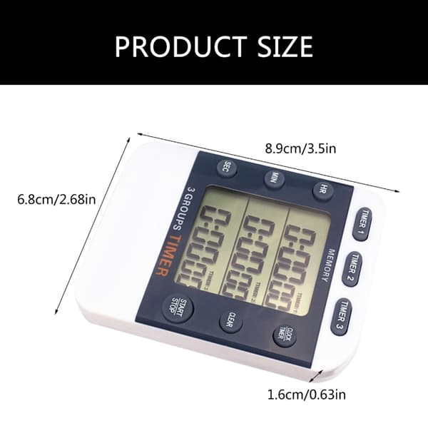3-kanals lommetimer, samtidig timing, nedtelling/opptelling, stor skjerm