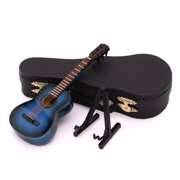 Miniatyr gitarreplika musikkinstrument samleobjekt dukkehusmodell hjemmedekor Classical blue 16cm