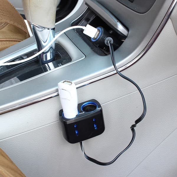 12V-24V Bil Strømuttak Splitter USB Ladeadapter med LED