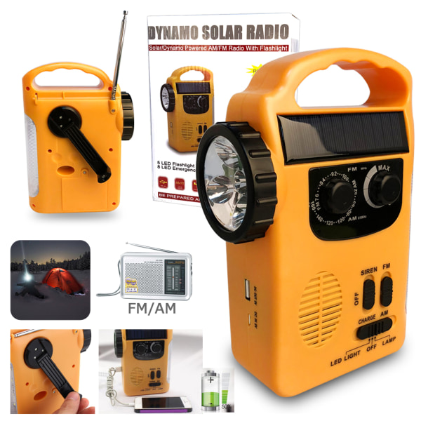 Utomhus Emergency Handvev Solar Dynamo AM/FM-radio Power Bank med LED-lampa