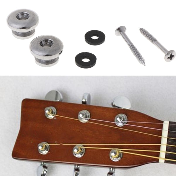 2 Krom Remband Knapplås Brickor Skruvar Ersättningsdel För Mandolin Gitarr