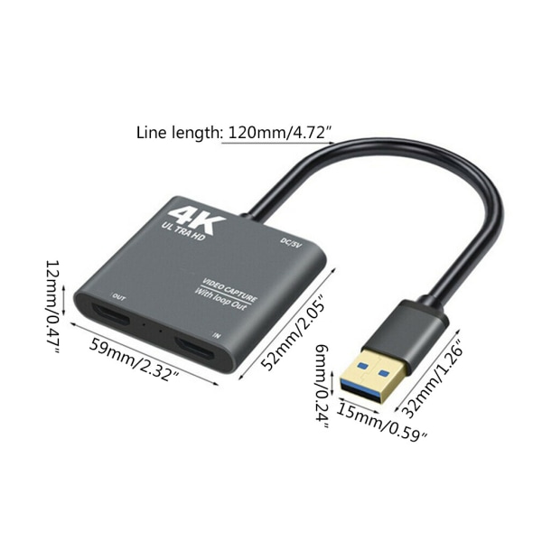 Video Capture Card HDMI-kompatibelt till USB 3.0 4K 1080P Loop Out Audio Grabber