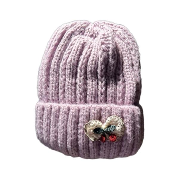 Trendig stickad mössa för småbarn Fashionabla körsbärsfärgade berlockhuv Mjuk mössa som andas Vindtät cap för småbarn