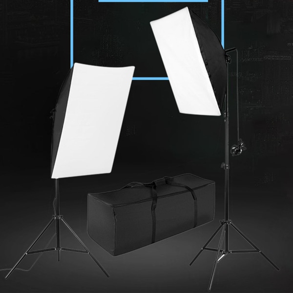 Softbox Lighting Kit Fotograferingsljusutrustning med 2st E27 135W lampor & stativljushållare och bärbar förvaringsväska