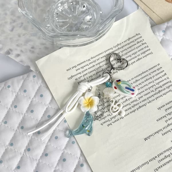 Hjerte-lås Nøglering Taske Accent med Delfin Blomster Charm Sæt