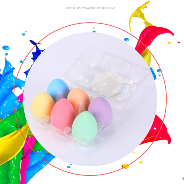 6 st/förpackning Härliga äggformade giftfria färgade dammfria krita Premium Chalk Kits