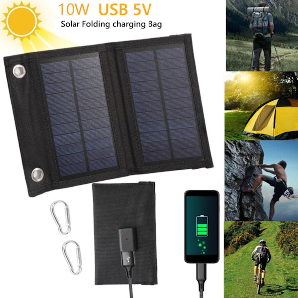 Solpanel Solbatteriladdare 10W Vattentät Hopfällbar för vandringscamping