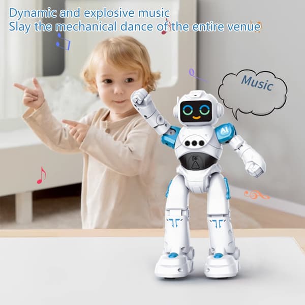 Interaktiv programmerbar robot med geststyrning och musikdans för barn