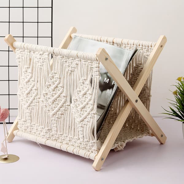 Makramee-lehtiteline Boho-lehtiteline Säilytysteline Sanomalehdille