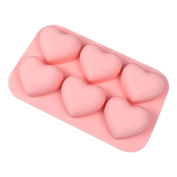 6 håligheter Silikonformar Molds Bakning Fondantformar Hjärtformade Pink