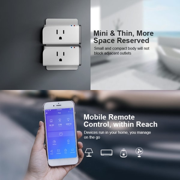 Uppgraderat Smart Plug Trådlöst fjärrkontrolluttag med energiövervakning och timer för amerikanska standardenheter för hushåll