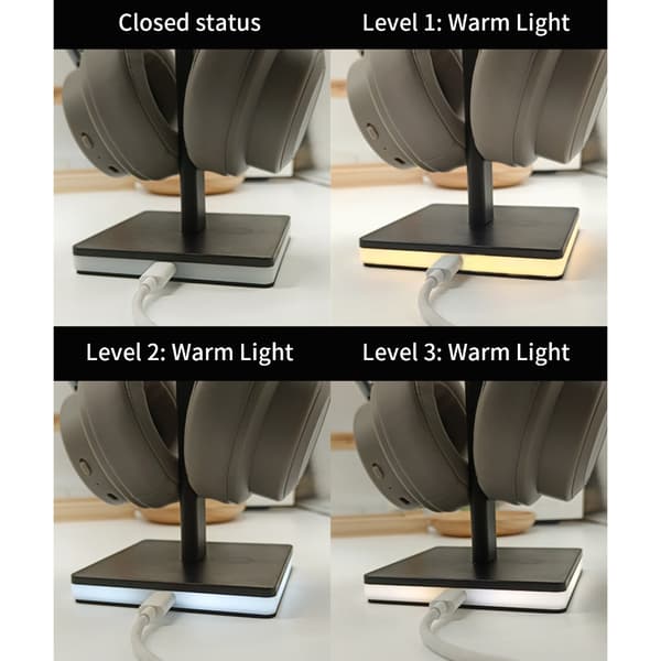 LED Headset Stand til PC, Pladsbesparende Design, Skrivebordsopbevaring