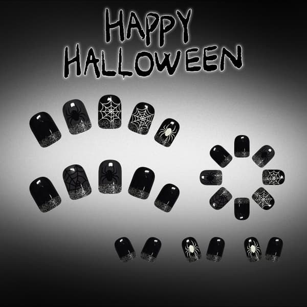 Halloween neglelak i sort grå med fransk kant webmønster