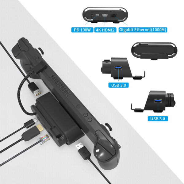 Hubhållare TV Basstativ Dockningsstation Fäste för Steam-Deck Dual USB RJ45 Ethernet HDMI-kompatibel 4K 60HZ Type-C