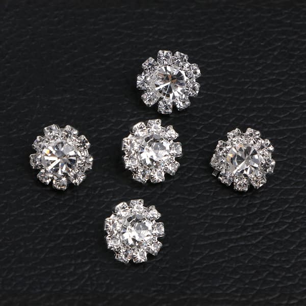 5 stk. 12 mm runde strass-skaftknapper for syhåndverk, pynt DIY