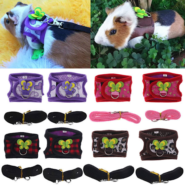 Varm väst koppel Sele Set Justerbart rep för små husdjursdjur för hamsterkanin Purple M