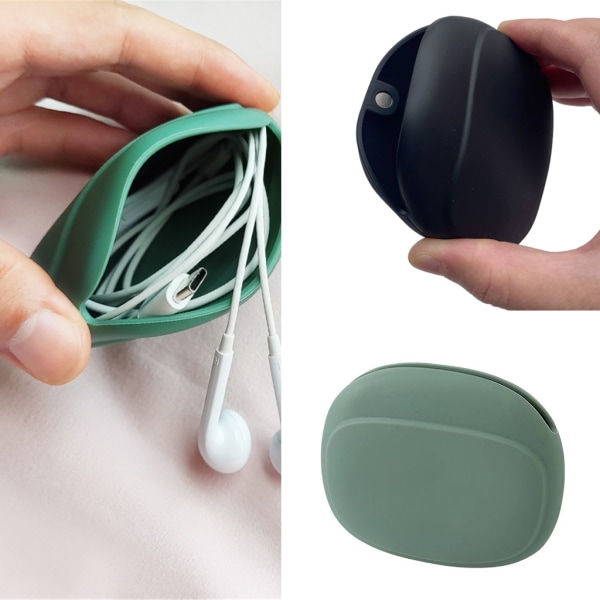 Praktisk opbevaringstaske i silikone til Wire Headset nøgle og kabel Black magnetic style