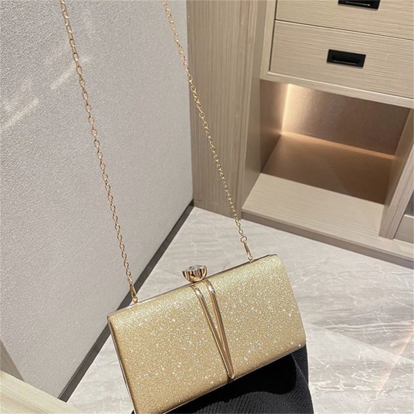 Kveldsveske for kvinner Bryllupsveske Crossbody-veske for kvinner med kjede for bankett Gold