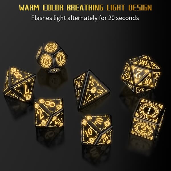 7 st polyhedral tärningar uppladdningsbara LED-tärningar rollspel speltillbehör