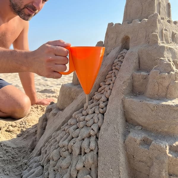 Strandsandtraktleke med sidehåndtak, oransje kjegleformet sandslottmaker