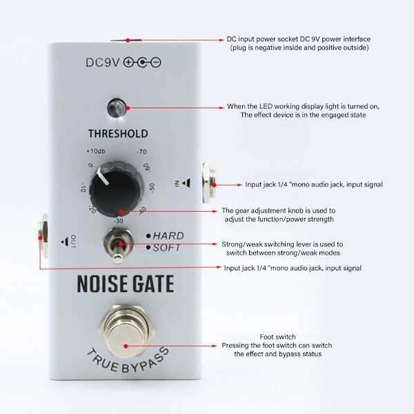 Brusreduceringspedal Metall Brusundertryckare Effekt Gitarr Brusgrind Pedal