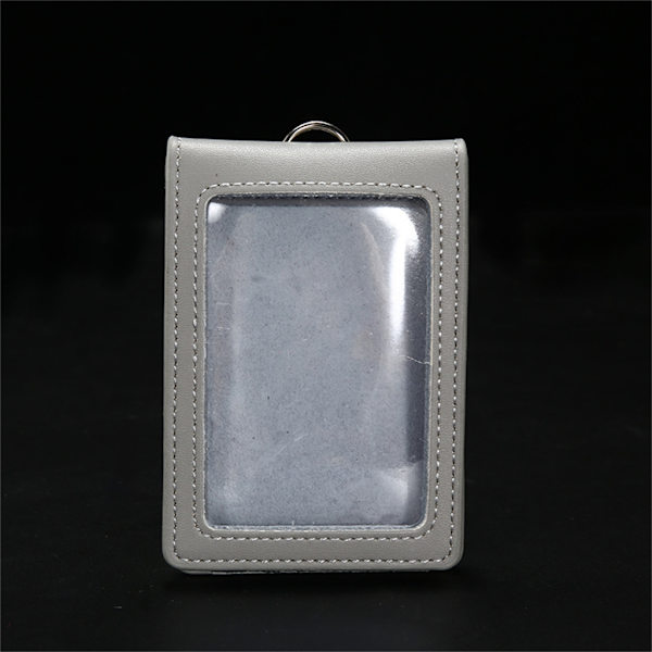 Læder ID'er Badge Holder Arbejdskort Sleeve Clear Window Card Protector Pouch Light gray