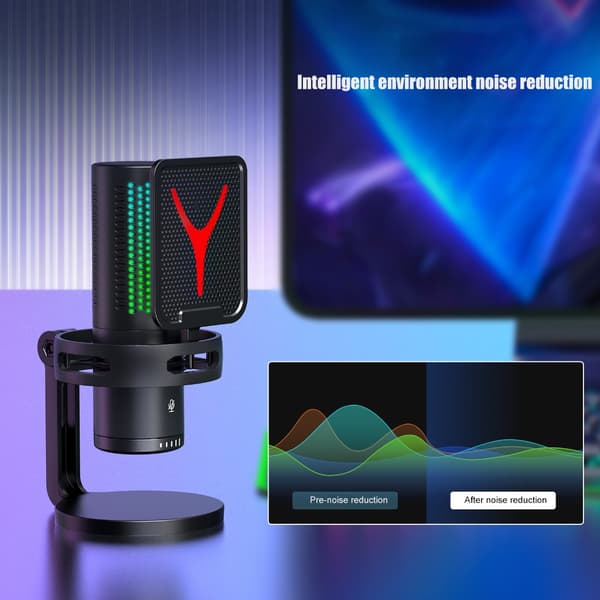 Sort USB-mikrofon med støjreduktion for klar lyd ved streaming og gaming