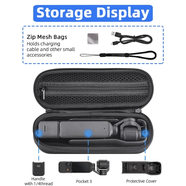 Förvaringslåda Handväska Case för Pocket3 Camera Gimbal Förvaringsväska med metallkrok Handtagsrem Skyddsväska