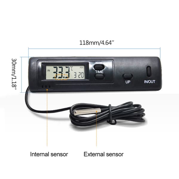 Biltermometer Display Elektronisk Ur Mini Temperaturmåler LCD Baggrundsbelysning