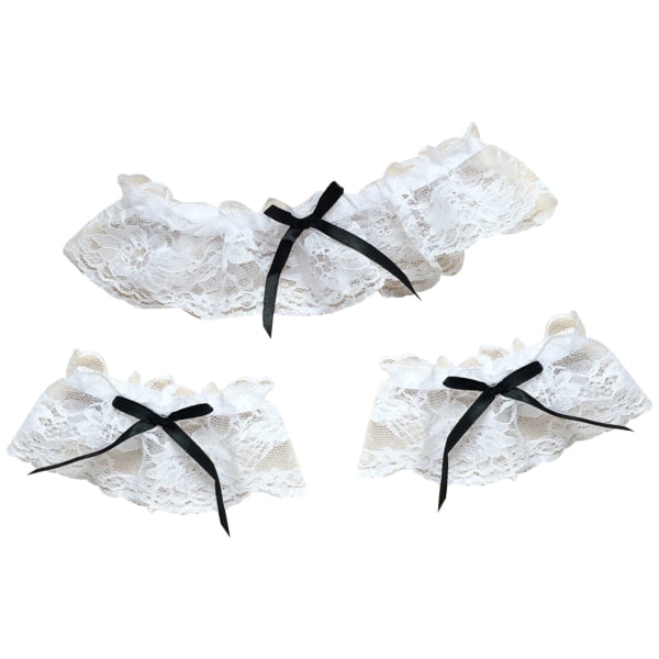 Kvinners Cosplay Maid 3 stykker Leg Ring Håndledd Band Sett White Floral Lace Svart Sløyfe