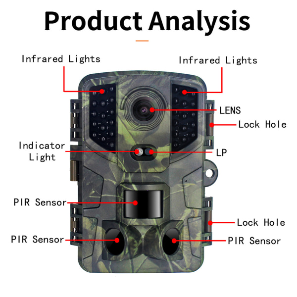 20 MP Trail Camera, 1080P Jaktkamera med infraröd sensor för övervakning av vilda djur 120° Detect Range Motion aktiverad