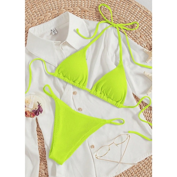 Kvinnors baddräkt set string bikini topp och justerbar botten Red M