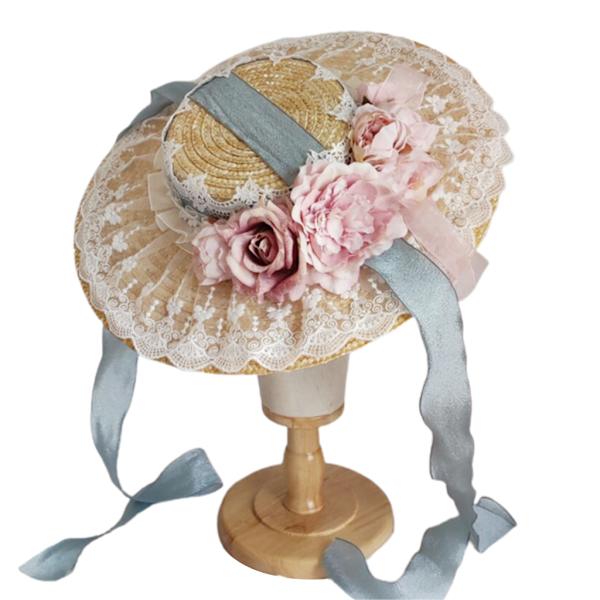 Elegant stråhatt med stropphette med stropphette Hodeplagg Ruffle blonder hårtilbehør