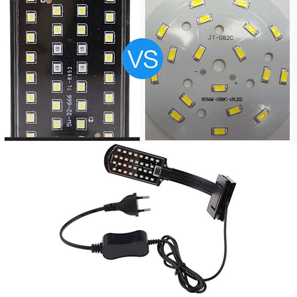 LED Aquarium Clamp Light Clip on Fish for Tank Lampa Vit & Blå Belysning Perfekt för vattenväxter Tropisk fisk tillväxt