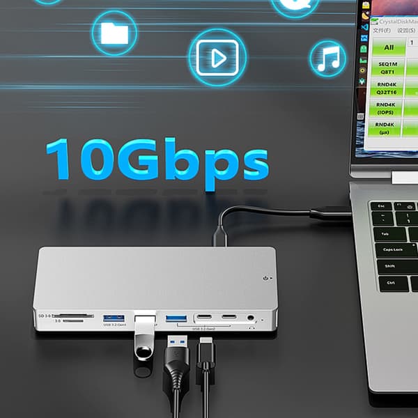 14-i-1 USB C Dock Aluminium 4K HDTV 10 Gbps USB 3.2 Gen2 100WPD til bærbar computer