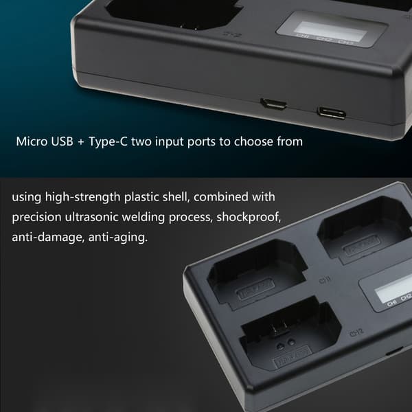USB C-kamerabatteriopladerdockingstation med 3 pladser og statusdisplay til rejser