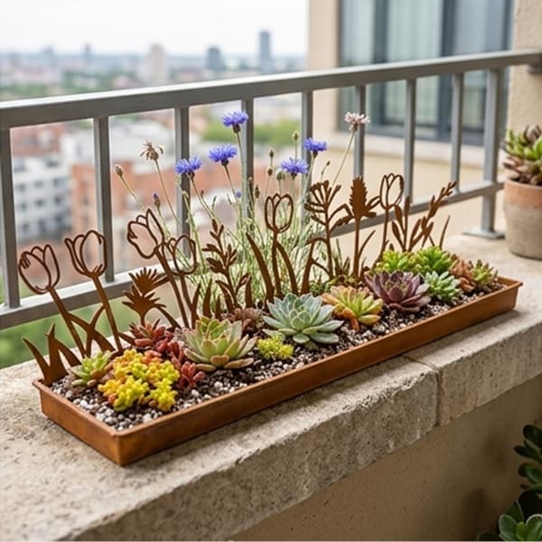 Rektangulær Elegant Rustet Jern Plantekasse for Blomster, Urter og Sukkulenter
