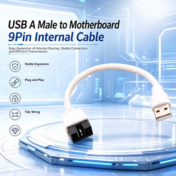 USB A Header-kabel, 20 cm 9-bens hvidt ærmetråd til stationær computer