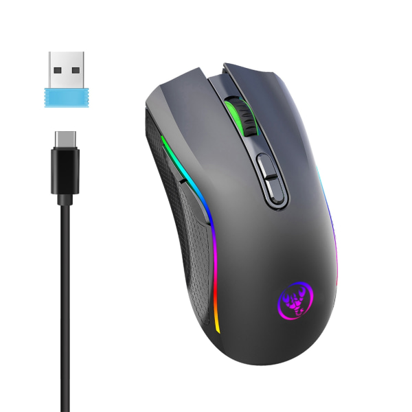 Högkänslig mus 2.4G Mute Gaming Mouse Uppladdningsbar 4800DPI Gaming Mekanisk mus för speldator Tablet PC O Black
