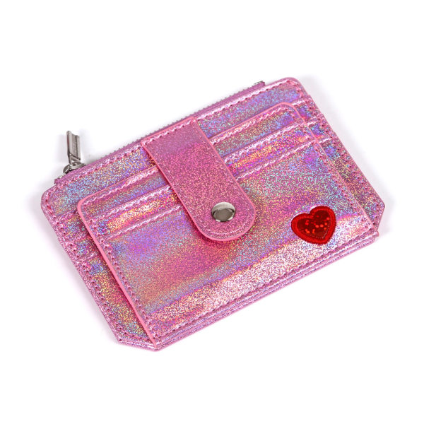 Plånbok Slim Pengar Kreditkortsinnehavare ID Business Kvinnor Laser Shining PU Läder Pink