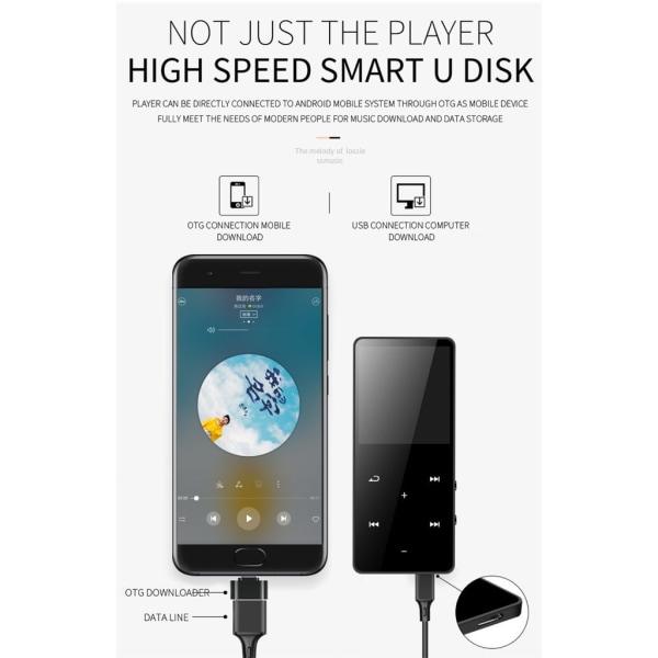 MP3-spelare med Bluetooth-kompatibel, musikspelare med inbyggd högtalare, FM-radio, röstinspelare, HiFi-ljud, E-bok Black 16GB
