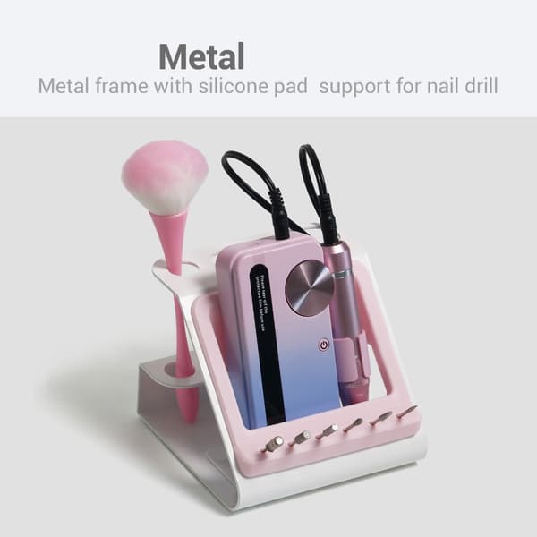 Sammenfoldeligt negleborstativ med bitholder til hjemmemanicurebord