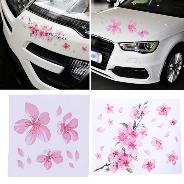 Orientalisk körsbärsblomning Bil Auto Blommig Charm Sticker Rosa Dekal Highlight Fönster Bil Romantik Dekor Type B：25*24cm