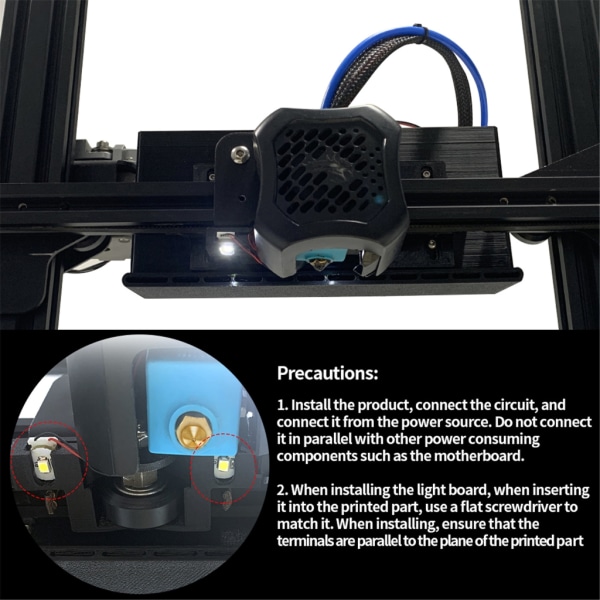 Hotend munstyckesbelysning 3D-skrivartillbehör 24V LED 1600mm Linjelängd för 3/3 PRO/3 V2 3D-skrivartillbehör