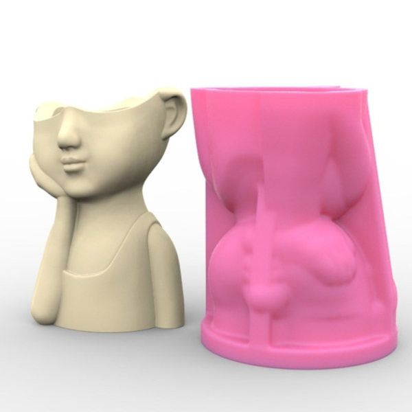 Söt pojke Ljus Silikon Form Tecknad Blomkrukor Form Ljus Bricka Form Inredning