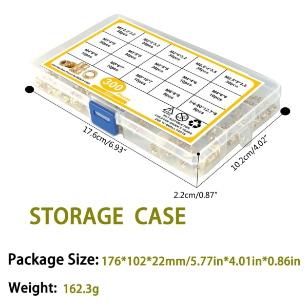 300 stk. gevindindsatser 2/2,5/3/4/5/6 mm metriske riflede møtrikker Messing indstøbningsmøtrikker til udskrivning af 3D-printerdele