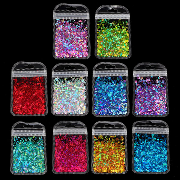 10 Farver Hul Rund Form Holografisk Chunky Glitter Epoxy Resin Festival Chunky Laser- Flakes Blandede Pailletter 2g Pr.