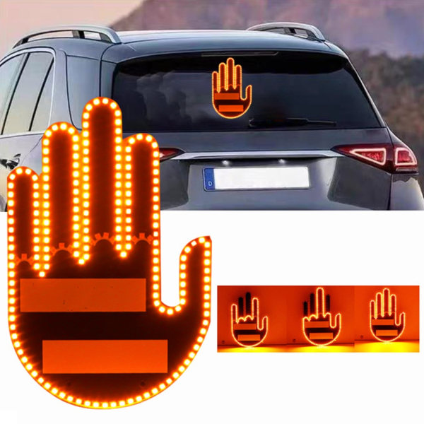 Fjärrkontroll bilfingerljus, 3 gester bil bakfönster LED skyltljus, bil LED skylt Hand gest ljus Yellow