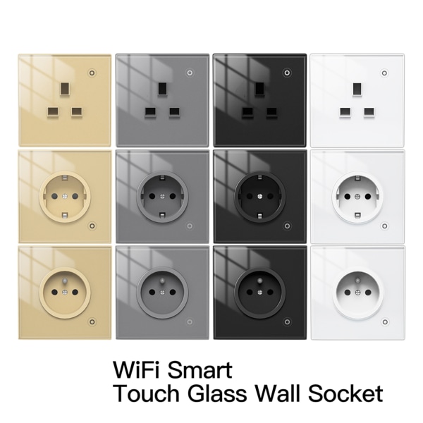 WiFi Tuya för smart vägguttag EU/UK/FR Standard eluttag Plug for Smart Life för Aleax hemövervakningsglas Gray - EU Plug
