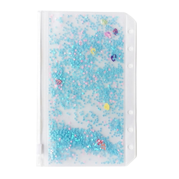 Pärmficka Kawaii Glitter Paljetter 6 hål Kuvert Notebook Planner Zip Pouch Blue - A6